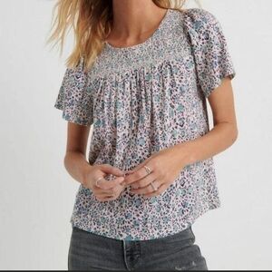 Lucky Brand Smocked Floral Blouse XL